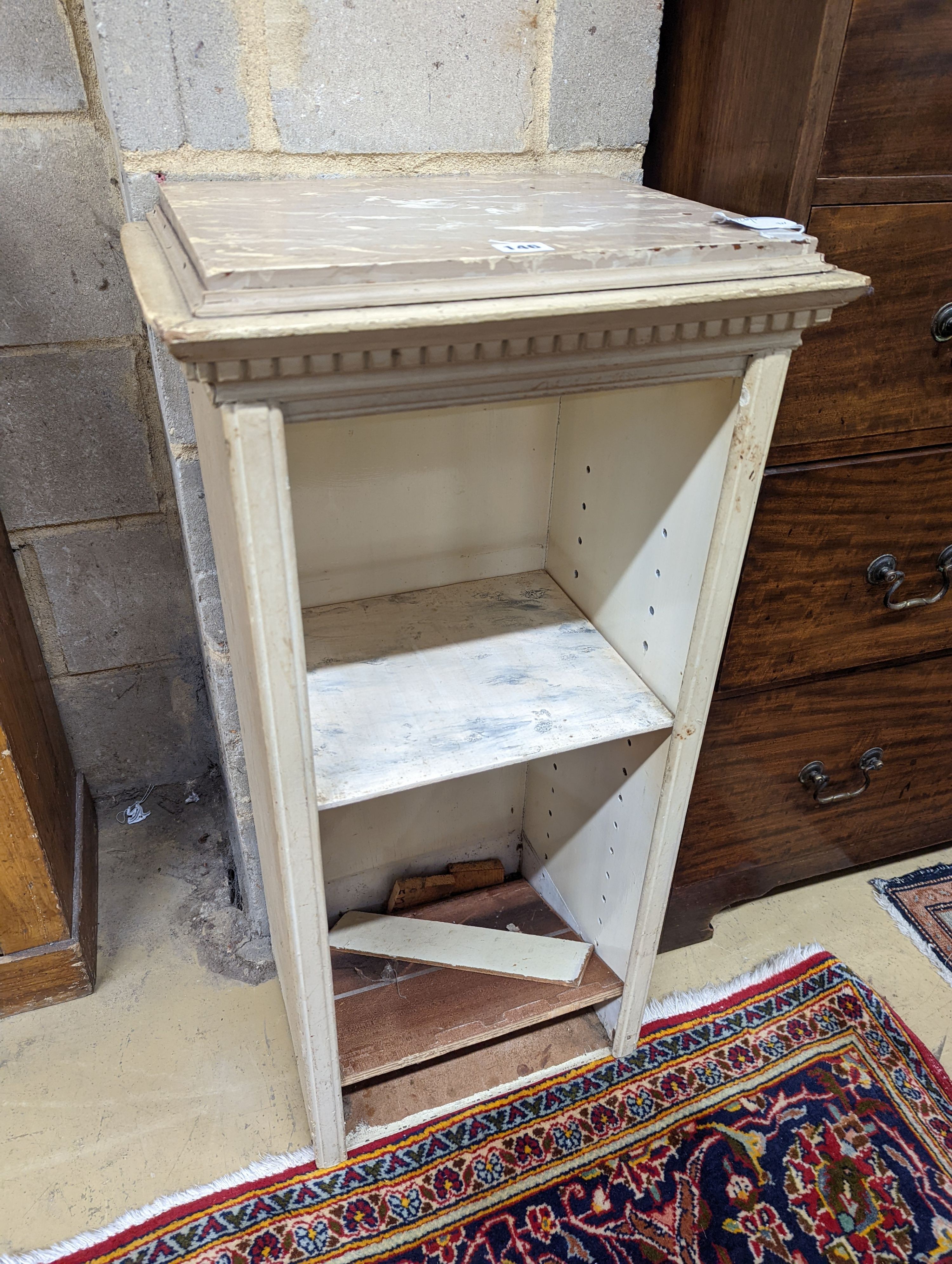 A faux marble topped painted two-tier cabinet, width 43cm, depth 32cm, height 88cm